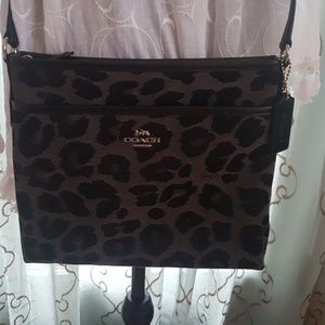 Coach leopard jacquard file crossbody bag